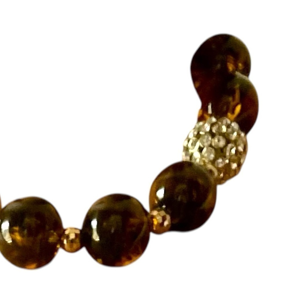 Amber colored lucite necklace,with rhinestones, matching pierced dangle earrings - Picture 5 of 8